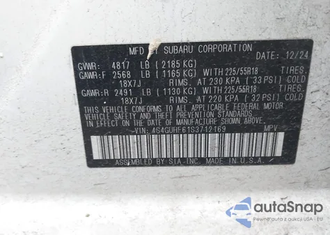 2025 Subaru Crosstrek Sport z USA, uszkodzony, nr VIN 4S4GUHF61S3712169